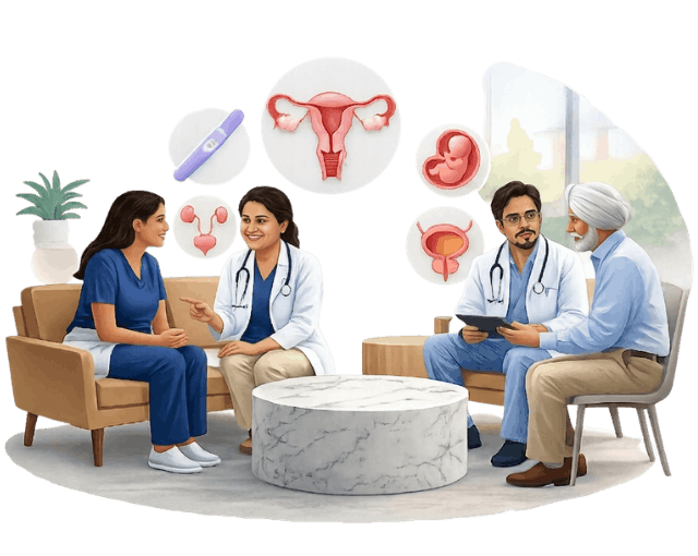 Doctors consulting urology and gynaecology patients at North Delhi Uro & Gynae Clinic